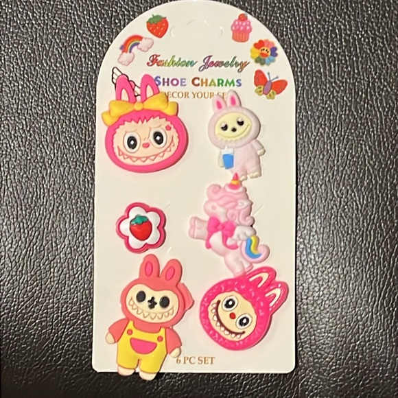 Pink Cute Bunny Monster Shoe Charms plus Unicorn– 6 Pc Set NEW - Picture 1 of 12